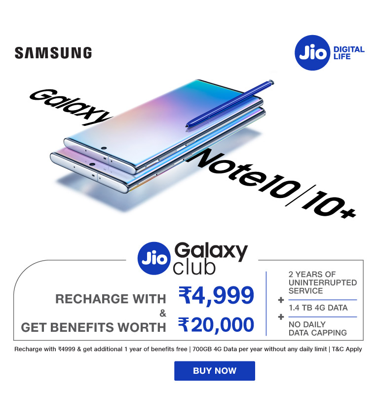 Samsung Galaxy Note10 – Jio Double Benefit Offer – 2019