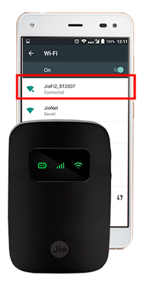 Phone screen of Connect device to your JioFi over Wi-Fi or USB