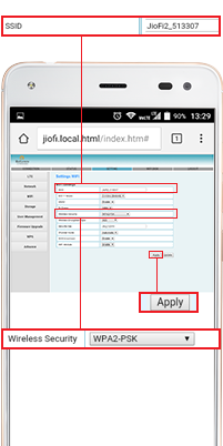 Screenshot of JioFi Name (SSID) and Security Key (Password) changed