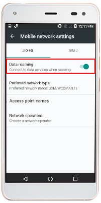 Mobile network data roaming setting